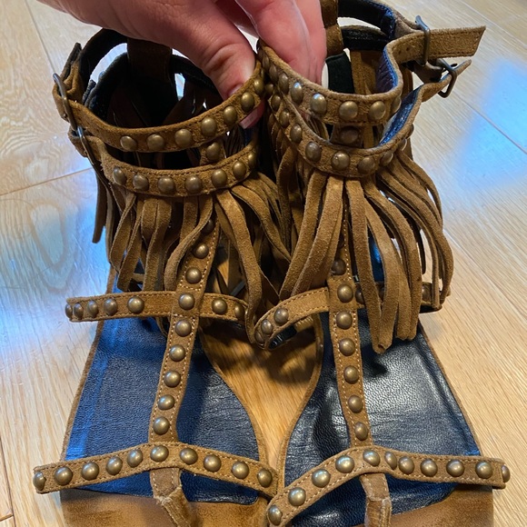 Saint Laurent Leather Fringe Gladiator Sandals - Picture 2 of 7